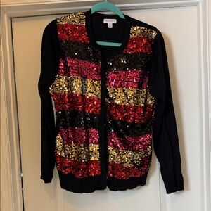 Charter Club Black Jacket with Red and Gold Sequins